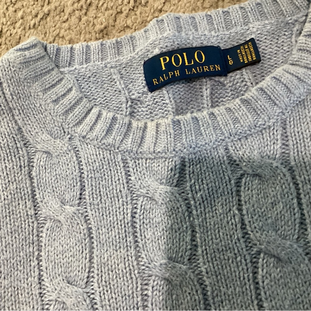 Polo by Ralph Lauren Men's Light Blue Sweater Cable knit pullover Large